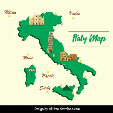 italy map advertising banner city landmark sketch