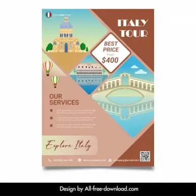 italy tour travel flyer template geometric decor landmark sketch 