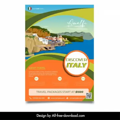  italy travel flyer template beach scene sketch 
