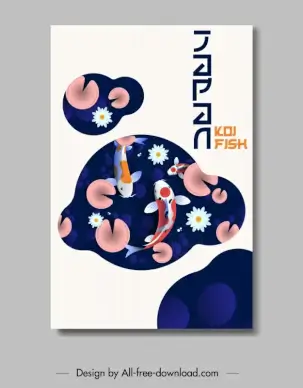 japan banner tepmplate elegant flat koi fishes petals decor