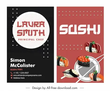japan business card template elegant flat classical design sushi food sketch