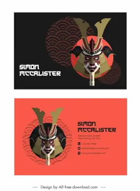 japan business card template retro armor frightening warrior sketch
