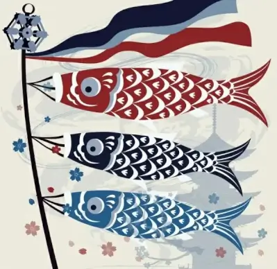 japan traditional background carp lantern icons multicolored design