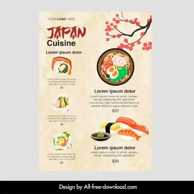 japanese cuisine restaurant menu template elegant design