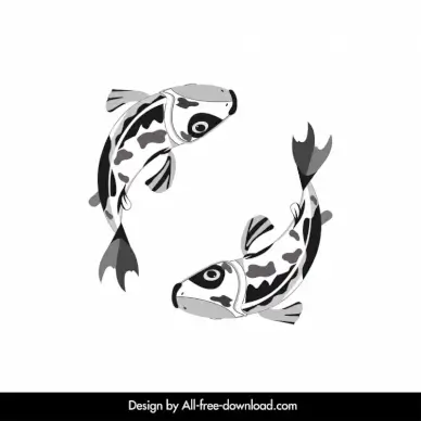japanese koi fish icons dynamic flat black white handdrawn outline