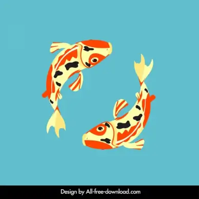 japanese koi fish icons dynamic flat sketch