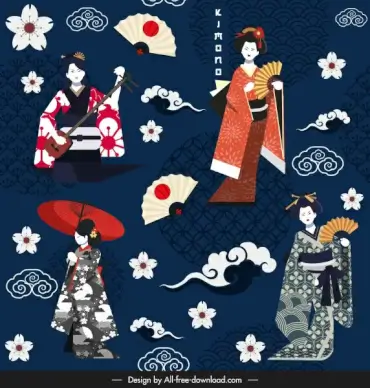 japanese pattern template classical kimono cloud sakura sketch