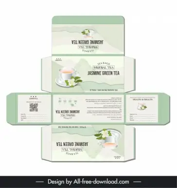  jasmine herbal tea box  packaging template elegant petal cup sketch