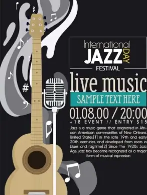 jazz festival banner guitar microphone icons dark decor