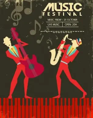 jazz music banner notes performers icons dark retro