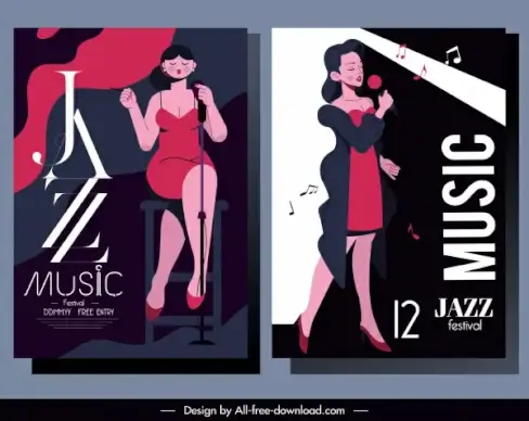 jazz music banners lady singer sketch classic design