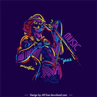 jazz music icon retro colorful handdrawn sketch