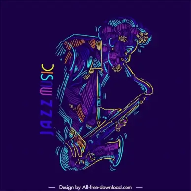 jazz music icon saxophonist sketch colorful classic handdrawn