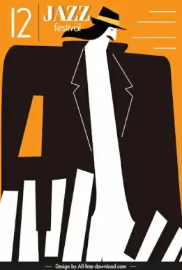 jazz music poster man piano keyboard flat sketch