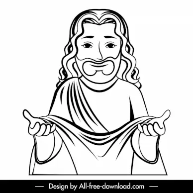 jesus christ icon black white handdrawn outline