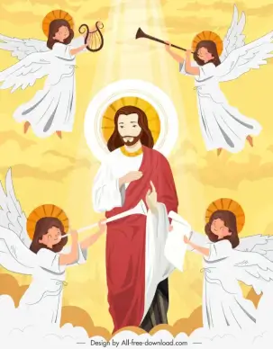 jesus christ in heaven with angels backdrop template elegant cartoon design