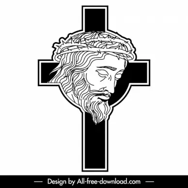 jesus cross sign icon handdrawn retro sketch
