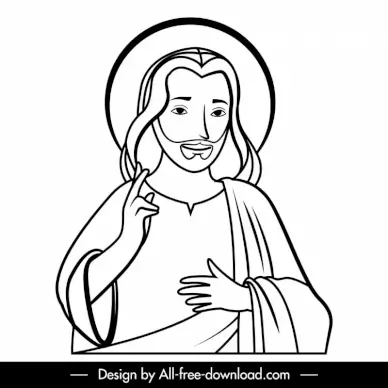 jesus icon flat black white handdrawn sketch