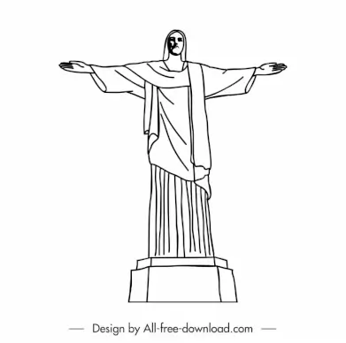 jesus statue icon flat black white handdrawn outline 