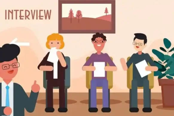 job interview background candidates recruiter icons cartoon characters