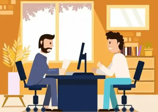 job interview background interviewer candidate icons cartoon characters