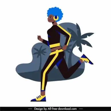 jogger icon running girl sketch flat cartoon sketch