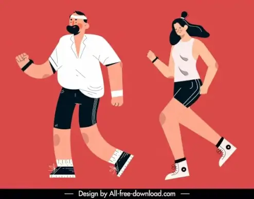 jogging sports icons man woman sketch cartoon design