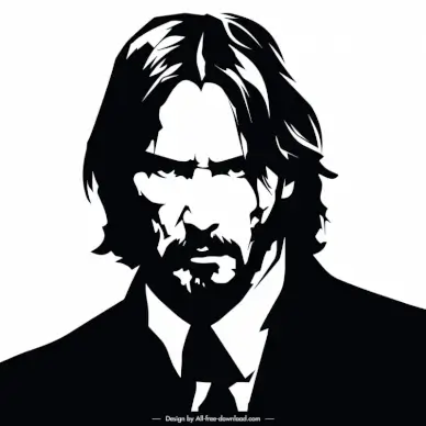 john wick portrait design elements black white handdrawn