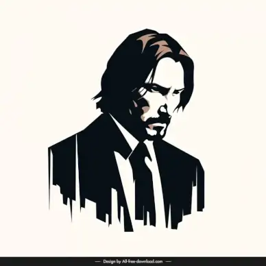 john wick portrait handdrawn silhouette cartoon 