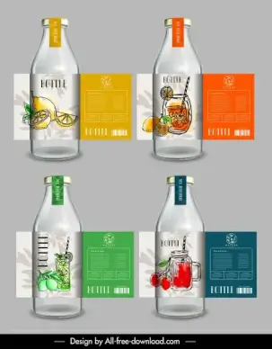 juice bottle label templates retro handdrawn decor