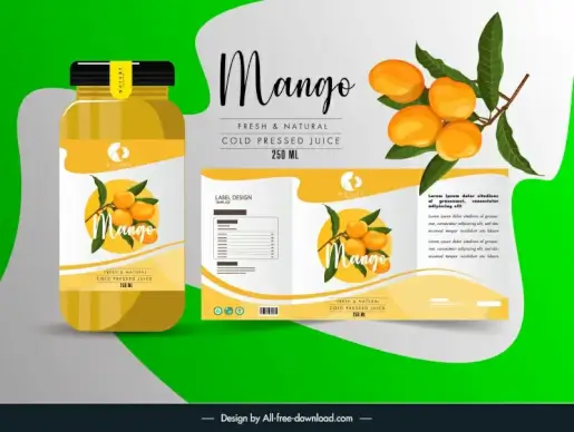 juice bottle packaging template fruit mango branch decor