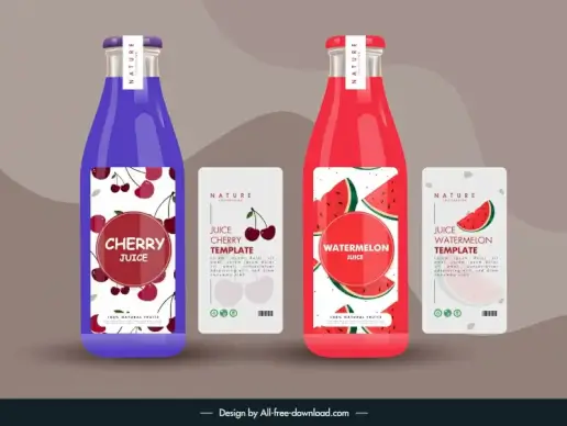 juice bottle packaging templates  watermelon cherry fruit decor