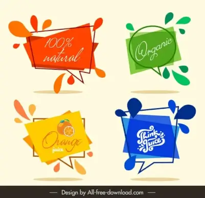 juice label templates colored dynamic geometric speech bubbles