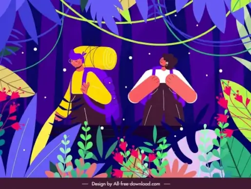 jungle exploration painting colorful cartoon sketch