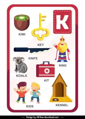 k alphabet education template colorful symbols outline