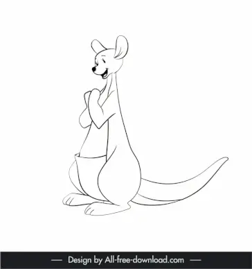 kangaroo icon black white cute cartoon character outline  