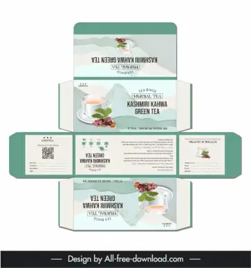 kashmiri kahwa herbal tea box packaging template elegant tea cup leaf decor