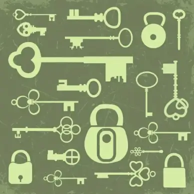 key lock icons collection flat retro design