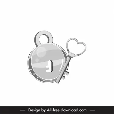 key lock love icons flat bw classical outline
