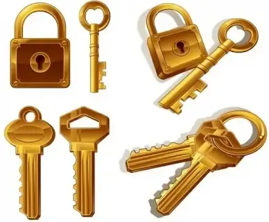 key icons 3d shiny golden decor