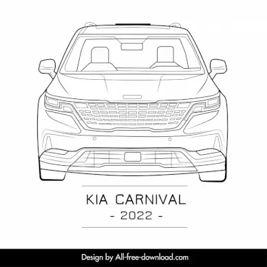 kia carnival 2022 car model template black white handdrawn front view outline