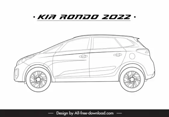 kia rondo 2022 car model advertising template flat handdrawn side view outline