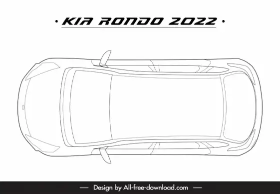 kia rondo 2022 car model icon flat black white handdrawn top view sketch