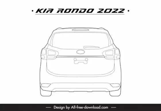 kia rondo 2022 car model icon flat handdrawn symmetric rear view outline