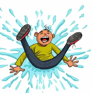 kid boy fell down on the wet floor