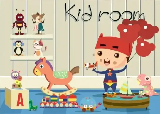 kid room decor 3d colored design various icons