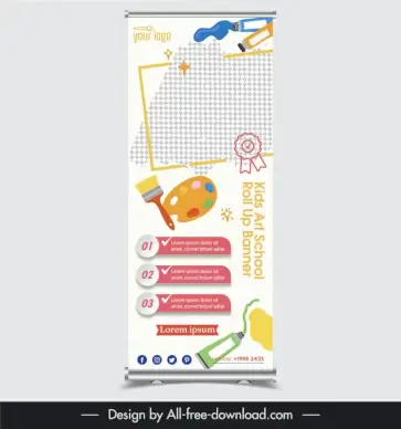 kids art school roll up banner template painting tools elements