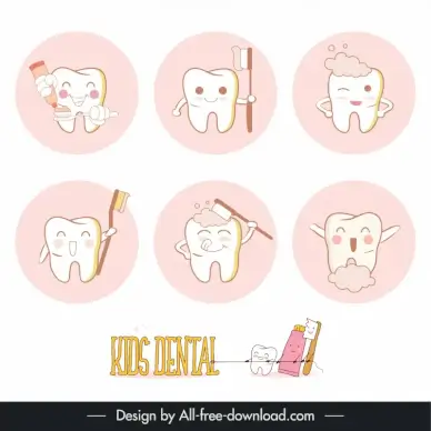 kids dental design elements funny stylized teeth 