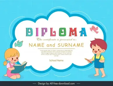  kids diploma template cute cartoon