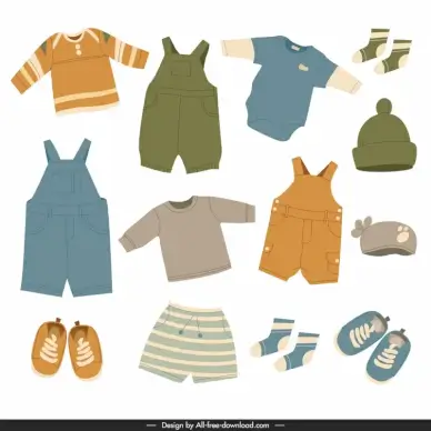 kids fashion design elements flat cute 